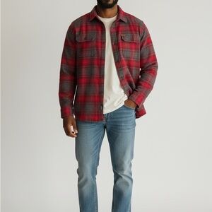 Orvis Flannel Men's M Shirt Shacket Heavy with Side Pockets Red Gray Plaid
